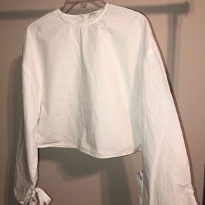 White Flare Sleeve Cropped Blouse